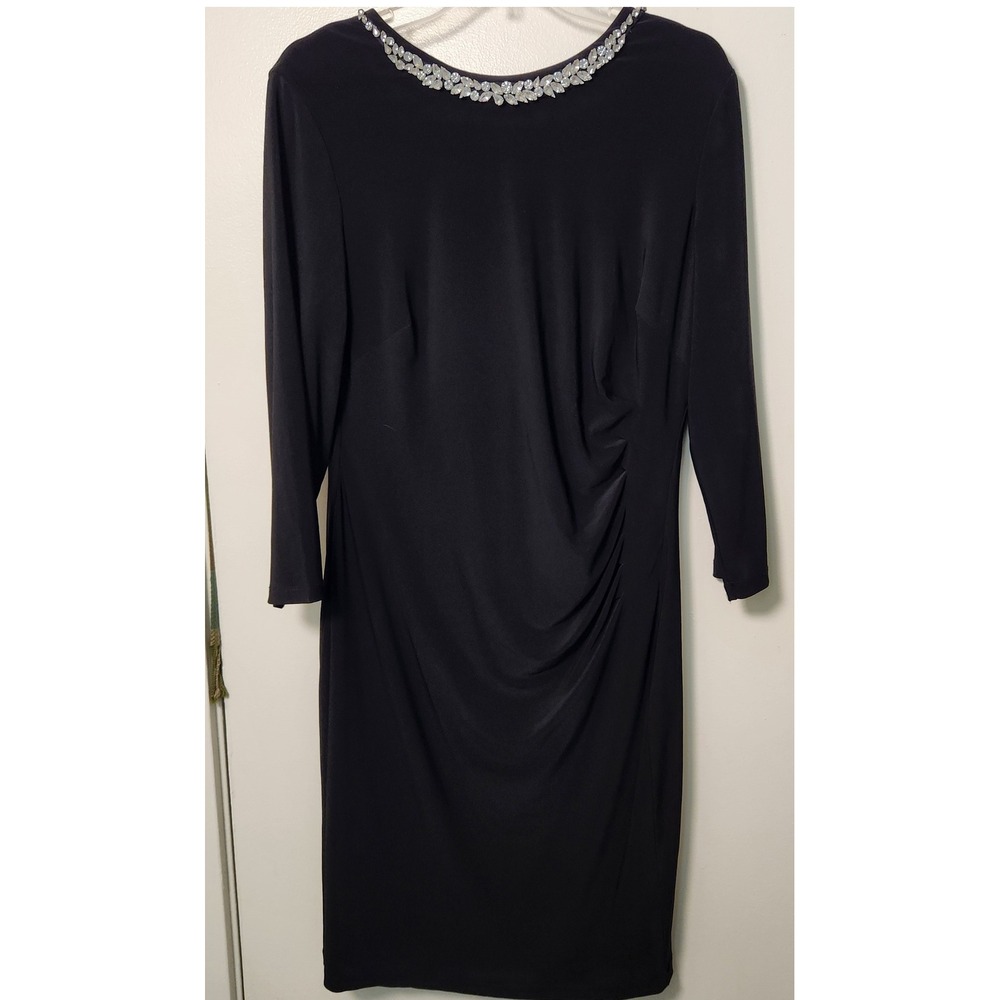Lauren Ralph Lauren Black Embellished Rhinestone Neck Black Midi Dress LBD Sz 14
